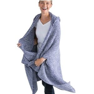 Softies by Paddi Murphy Plush Marshmallow Hoodie Poncho with Pockets Blue